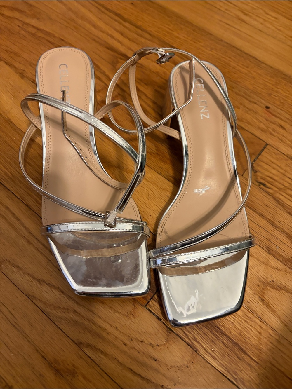 Amazon Silver Strappy Square-Toe Heeled Sandals